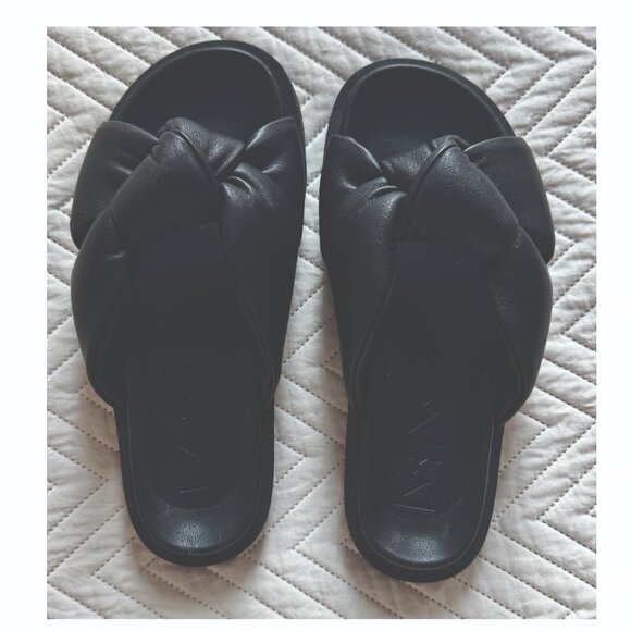 MNG Mango Women's Black Knot Slip On Platform Flats Mules Sandals Size 36/ 5.5 - Picture 1 of 3